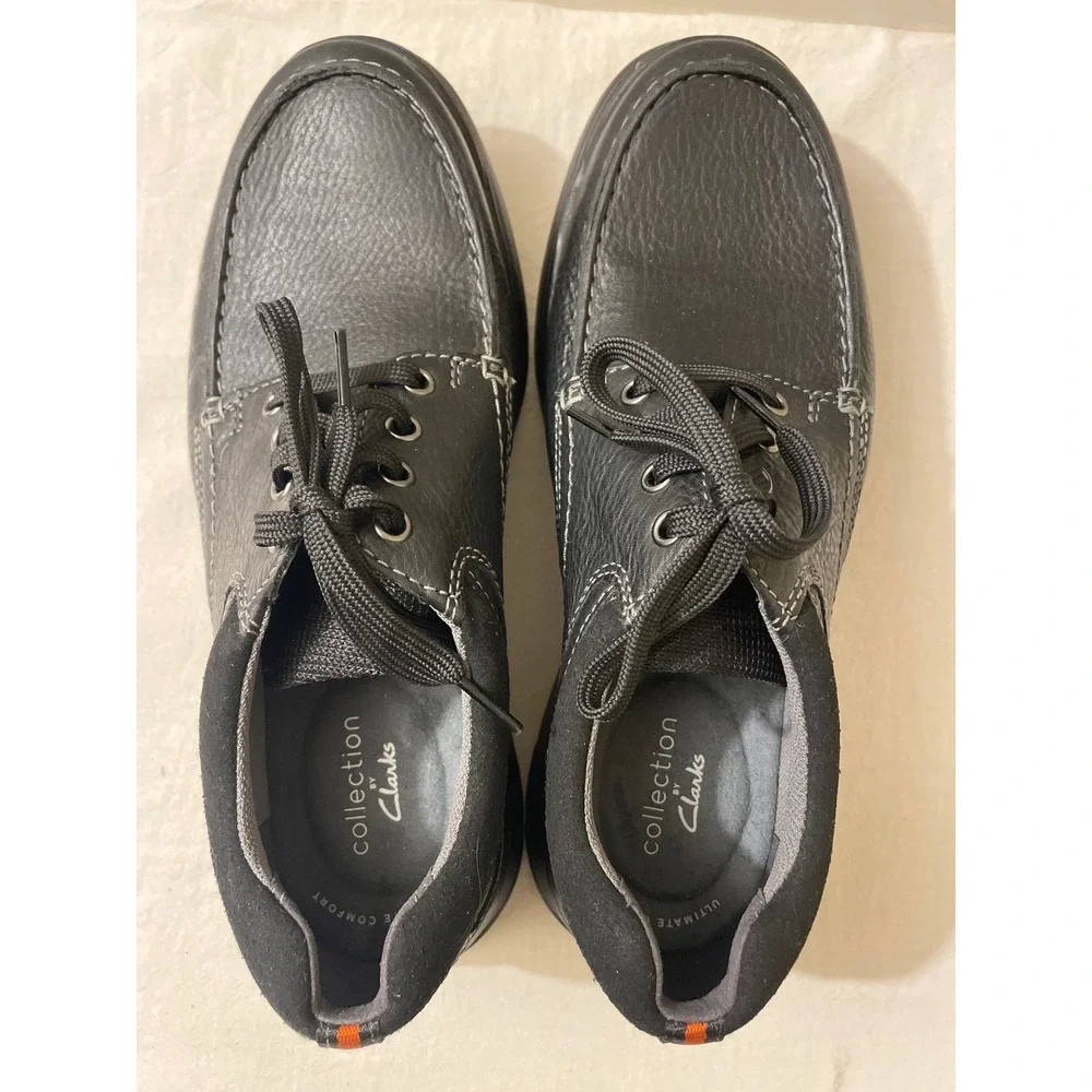 Clarks Mens Size 9 Wide Cotrell Edge Black Oily Leather Oxford Bicycle Toe Dress